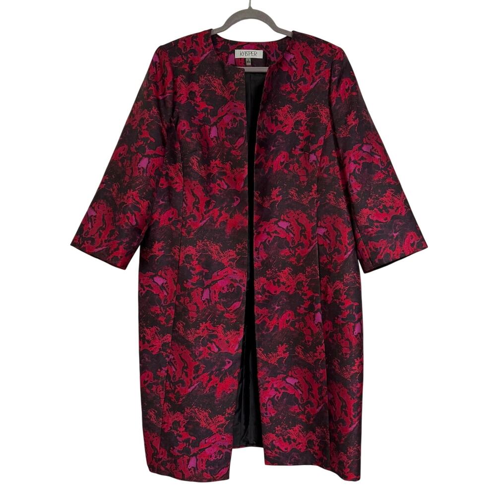 Kasper Women's Abstract Open Front Long Blazer Jacket With Pockets Size 16